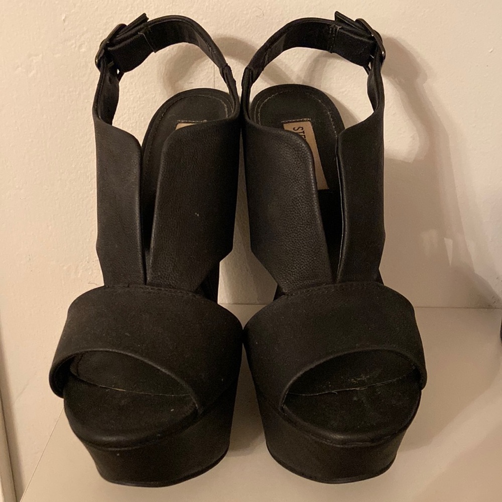Steve Madden Black Wedge Sandals